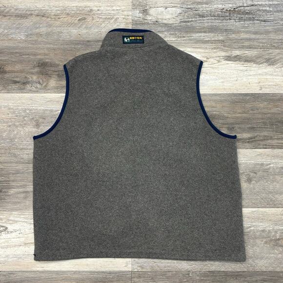 Vintage 90s Eddie Bauer Ebtek Polartec Men L Gray Blue Full Zip Mock Fleece Vest - Picture 3 of 10